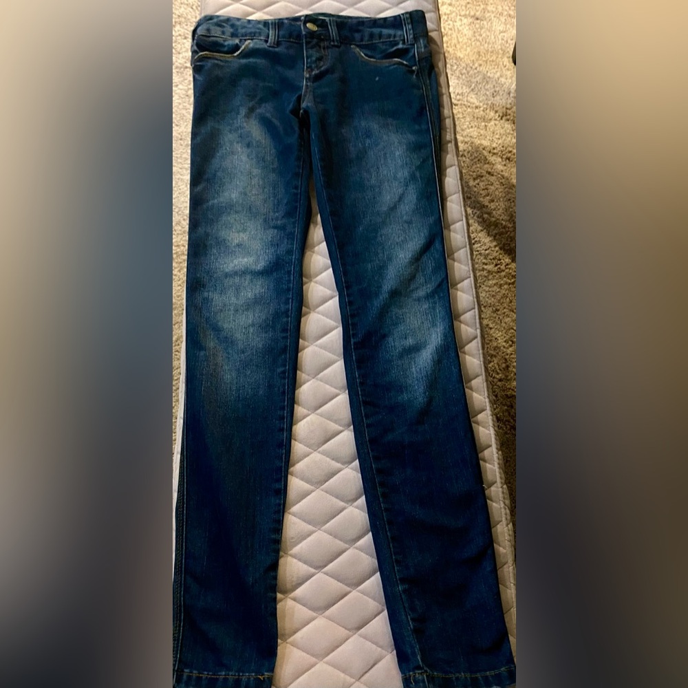 Free People Blue Skinny Jeans with Natural Wear